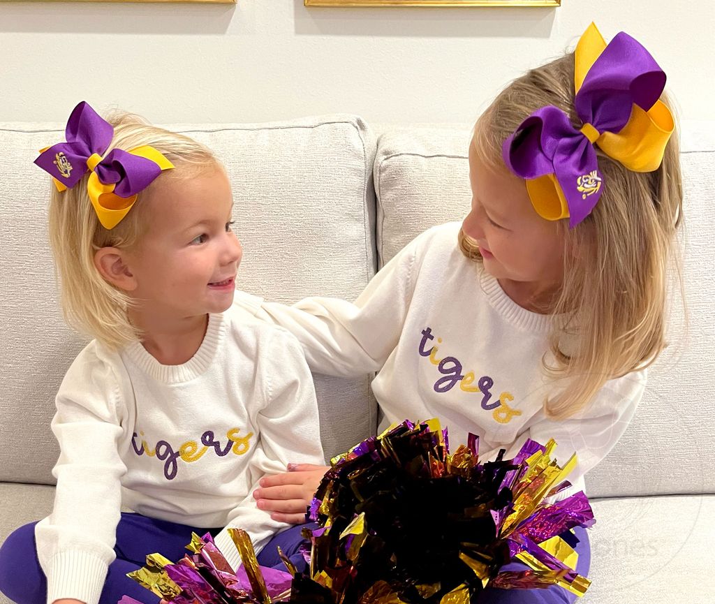 Two-tone Grosgrain Hair Bow with Embroidered Collegiate Logo