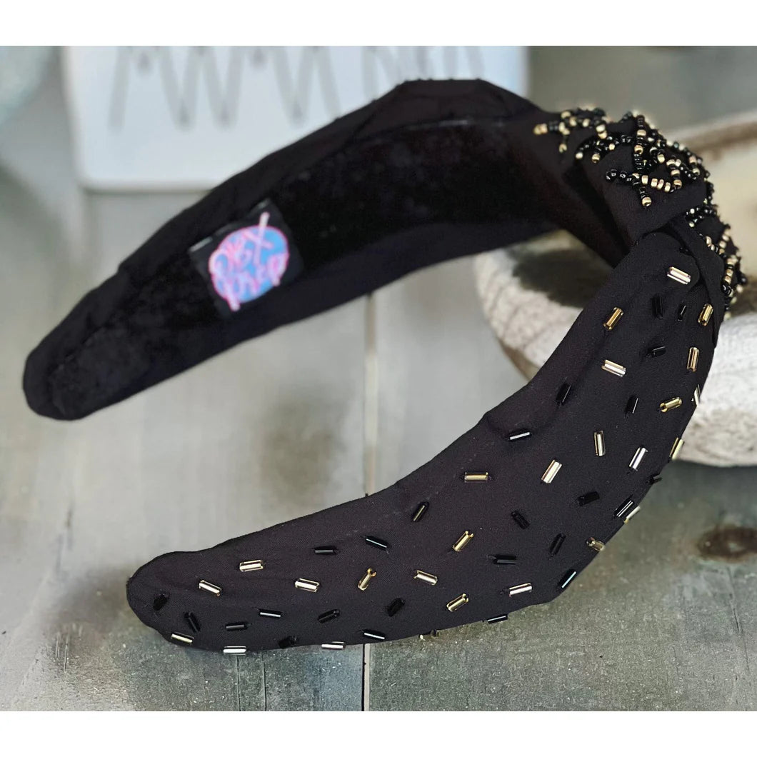Black & Gold Confetti Beaded Top Knot Headband