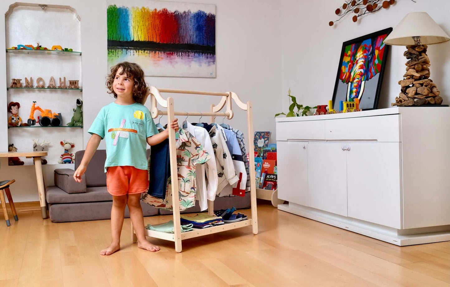 Montessori Wooden Wardrobe Set: Ideal Child Clothing Organizer