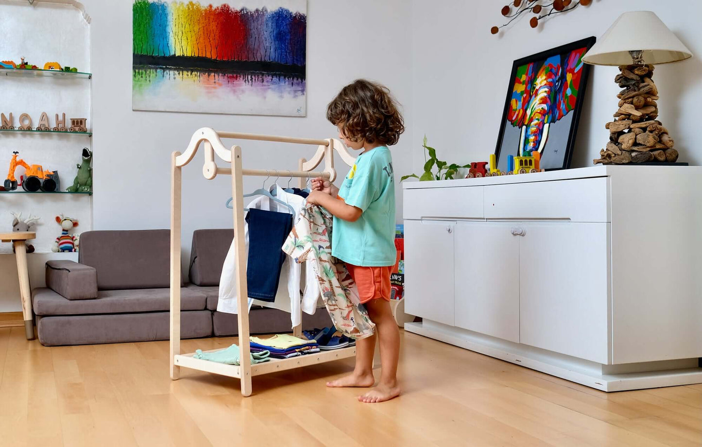 Montessori Wooden Wardrobe Set: Ideal Child Clothing Organizer