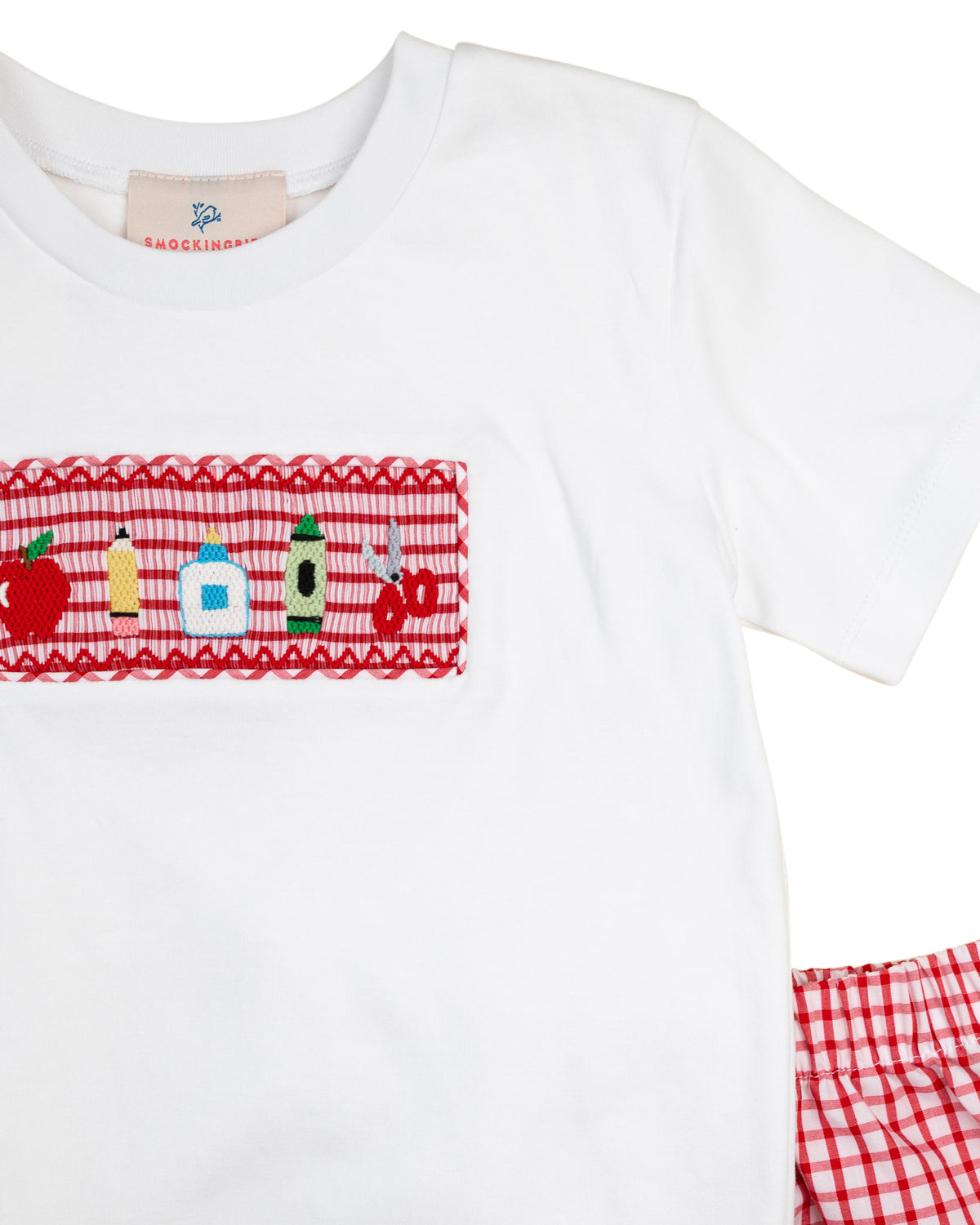 School Supplies Smocked Red Windowpane Shorts Set- FINAL SALE