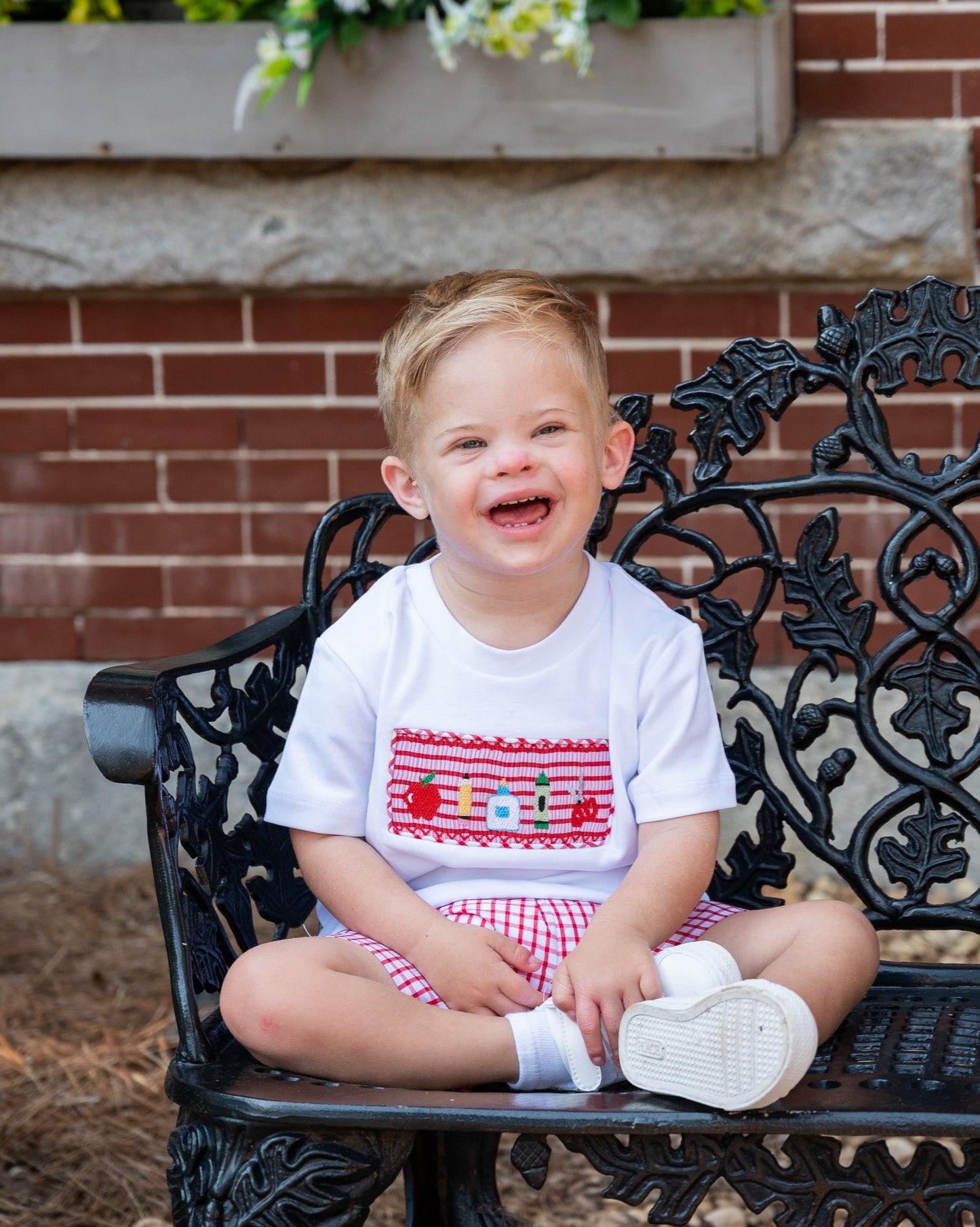 School Supplies Smocked Red Windowpane Shorts Set- FINAL SALE