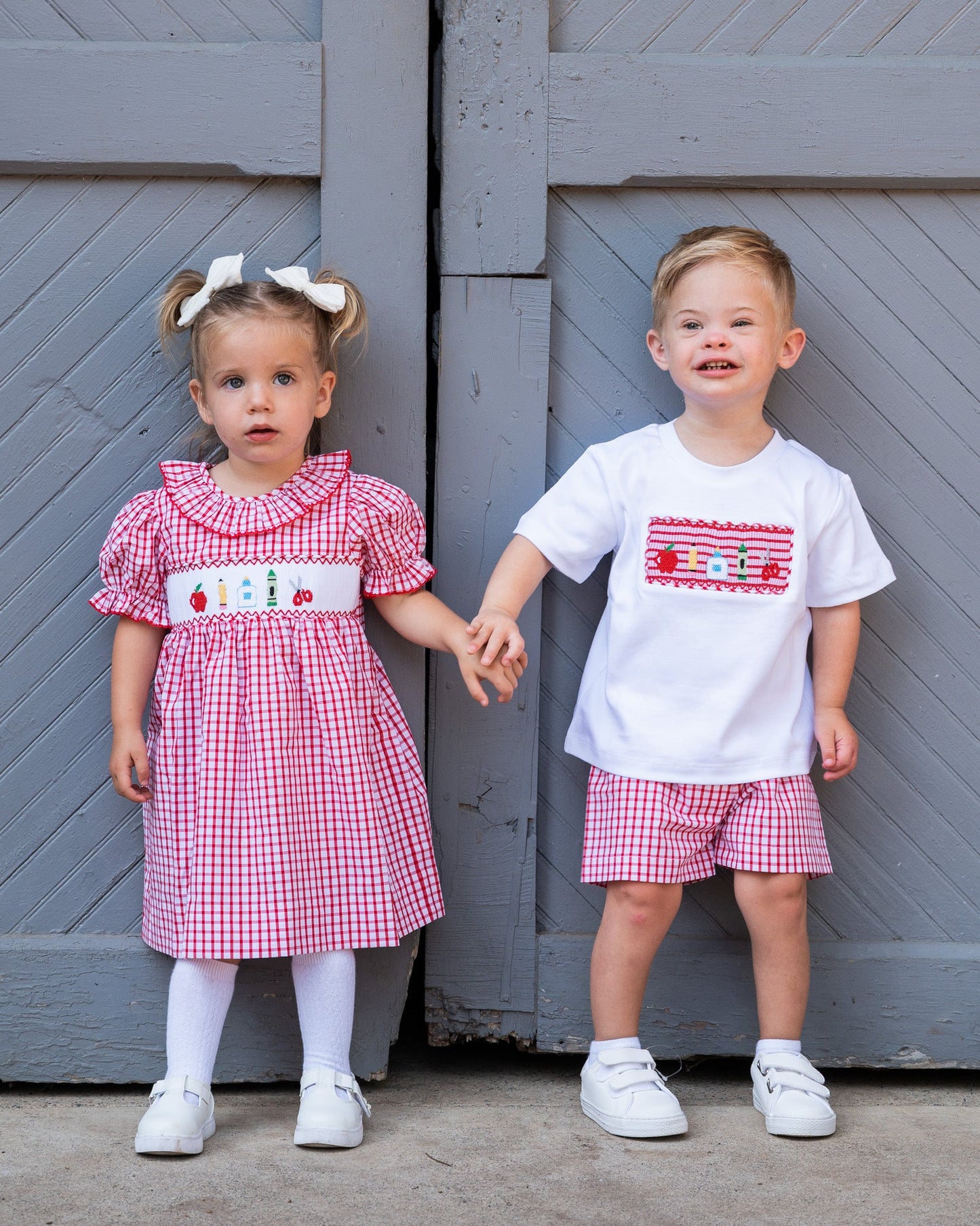 School Supplies Smocked Red Windowpane Shorts Set- FINAL SALE