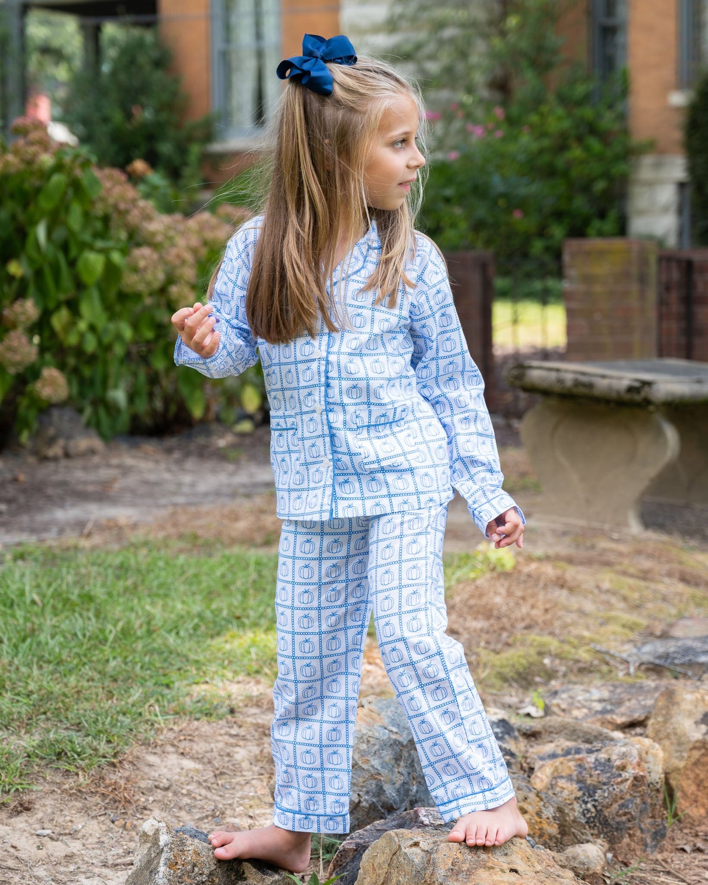 Blue Pumpkin Check Print Pajama Set