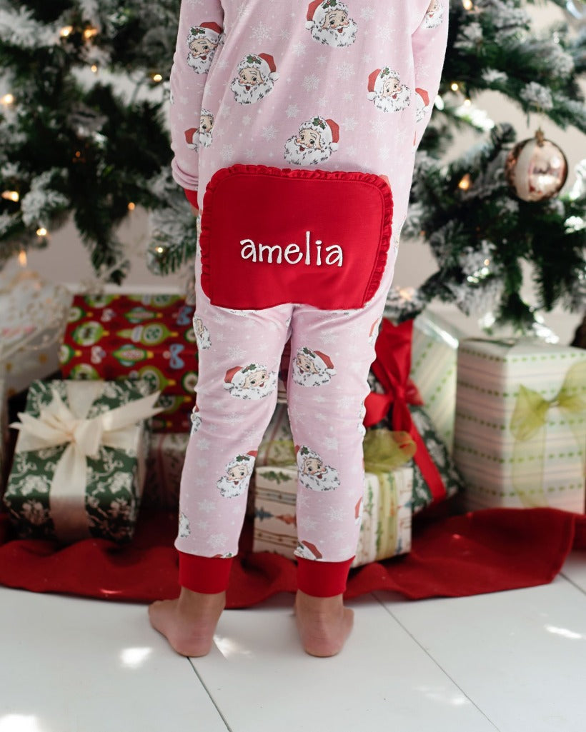 Vintage Santa Pink Knit Zip Up Pajamas