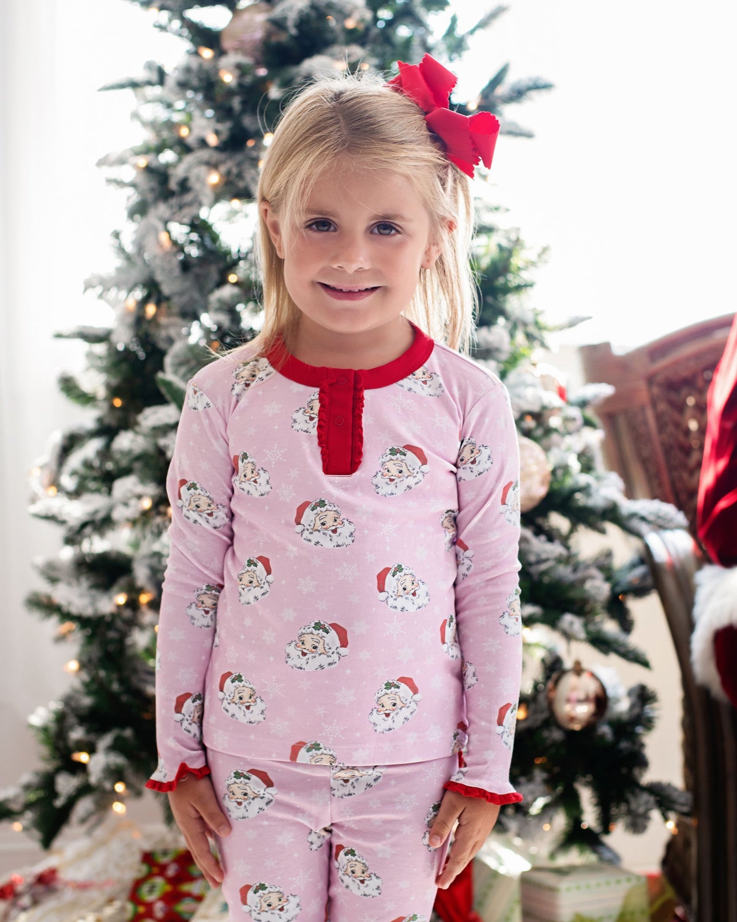 Vintage Santa Pink Knit Pajama Set