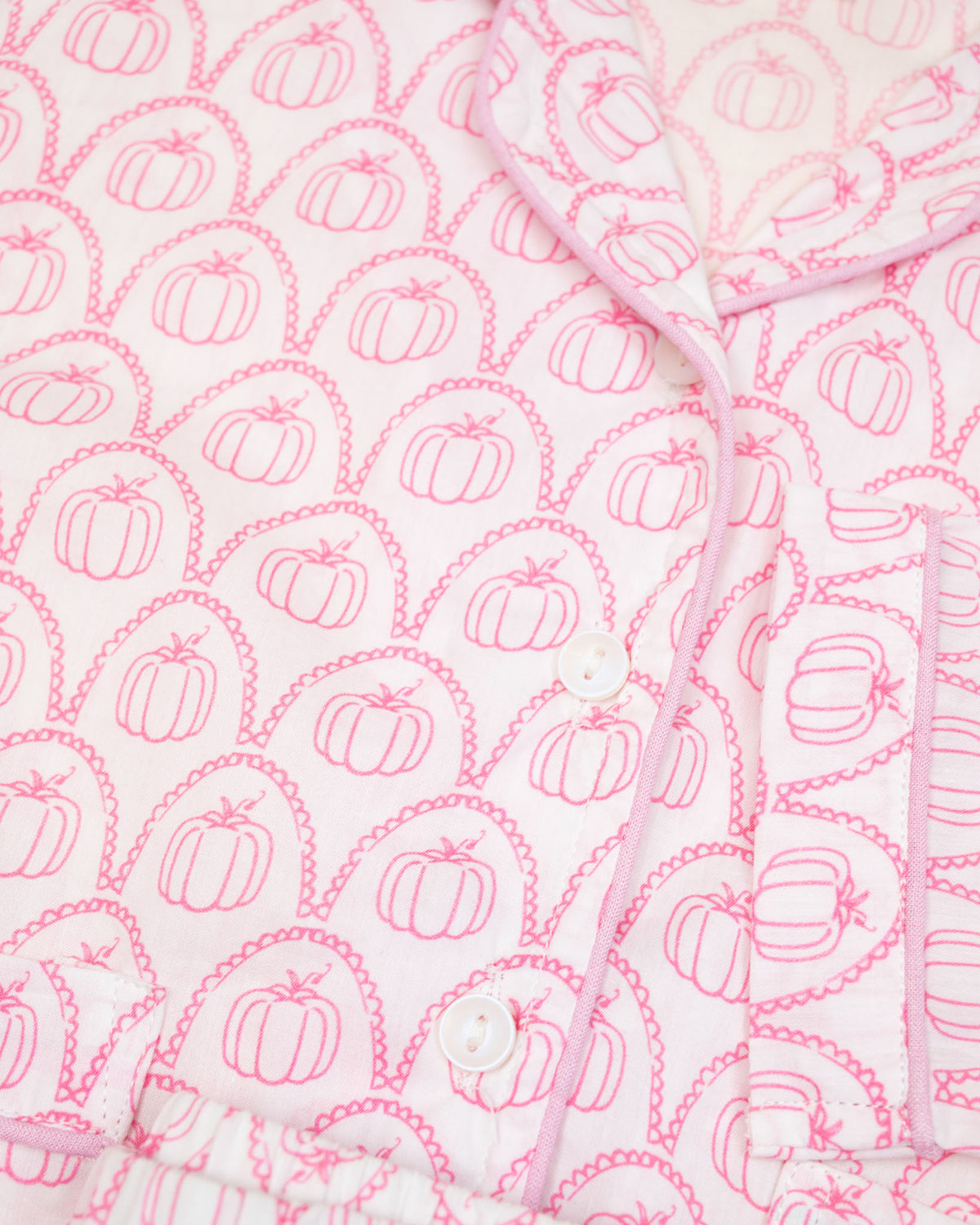 Pink Pumpkin Scallop Print Pajama Set