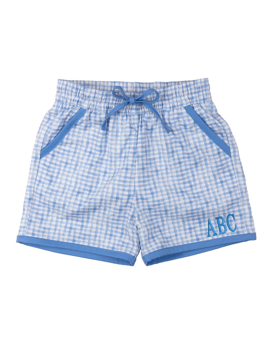 Blue Watercolor Plaid Swim Trunks-FINAL SALE