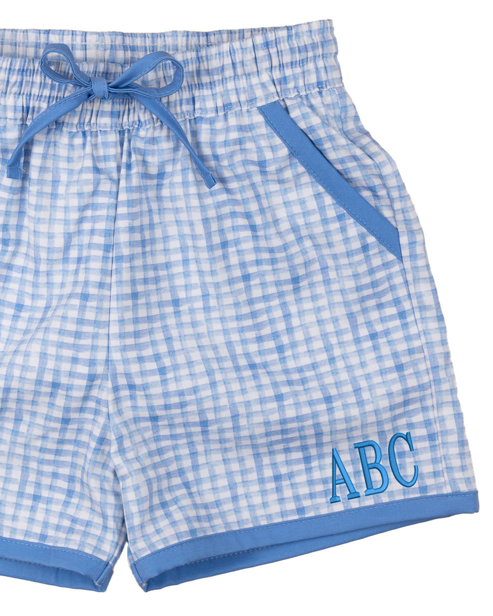 Blue Watercolor Plaid Swim Trunks-FINAL SALE