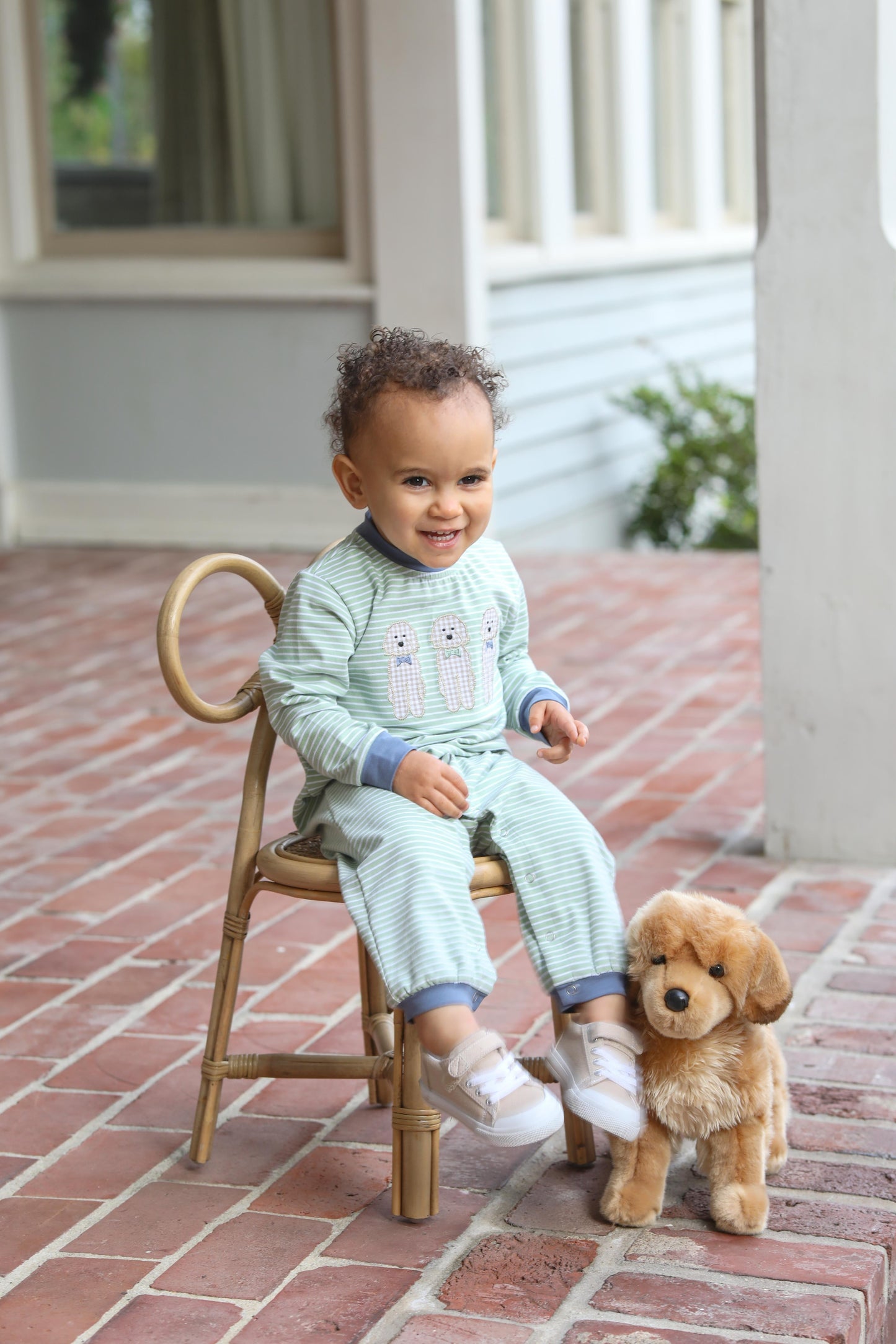 Puppy Dog Applique Baby Boy Long Sleeve Romper