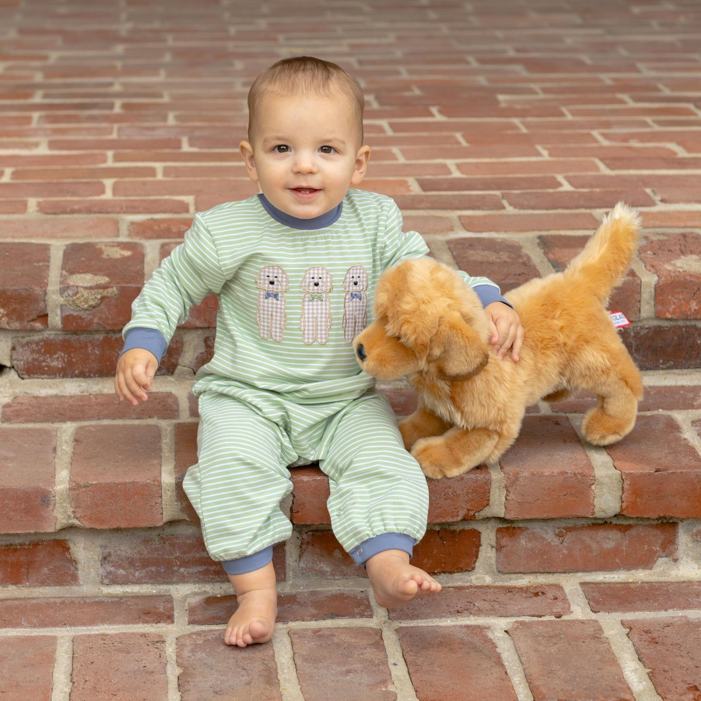 Puppy Dog Applique Baby Boy Long Sleeve Romper