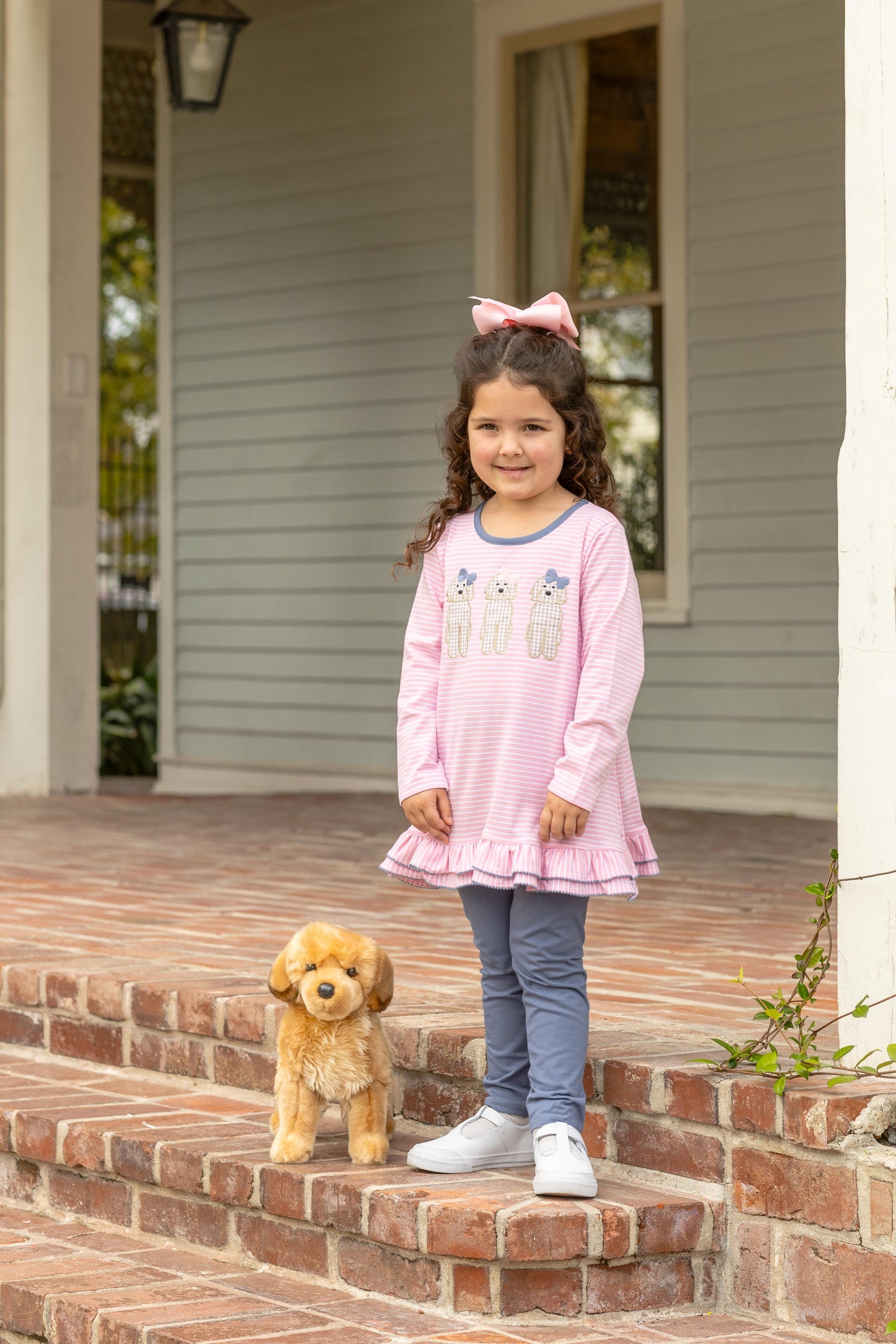 Puppy Dog Applique Girls Ruffle Tunic & Blue Leggings Set