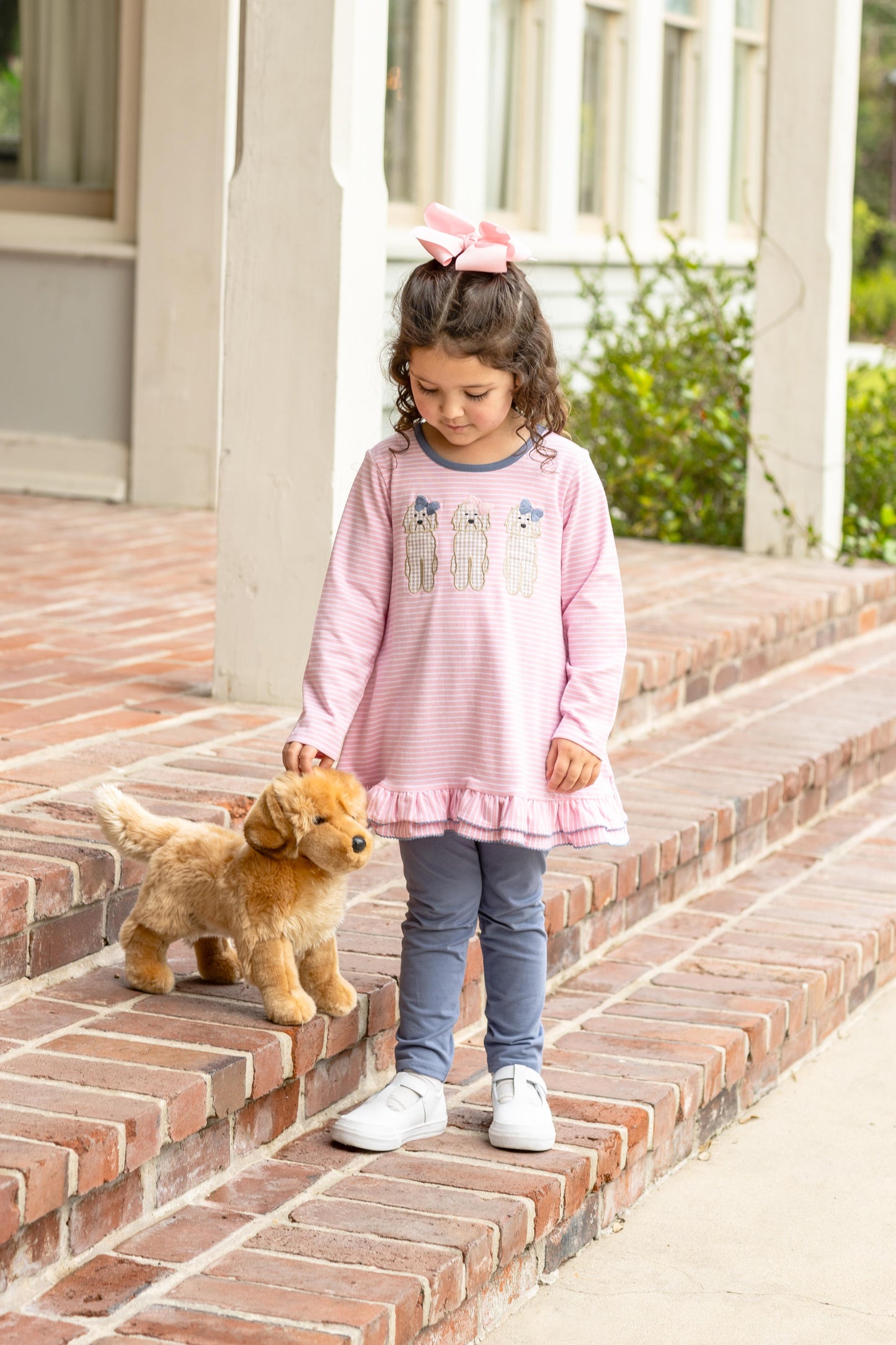 Puppy Dog Applique Girls Ruffle Tunic & Blue Leggings Set