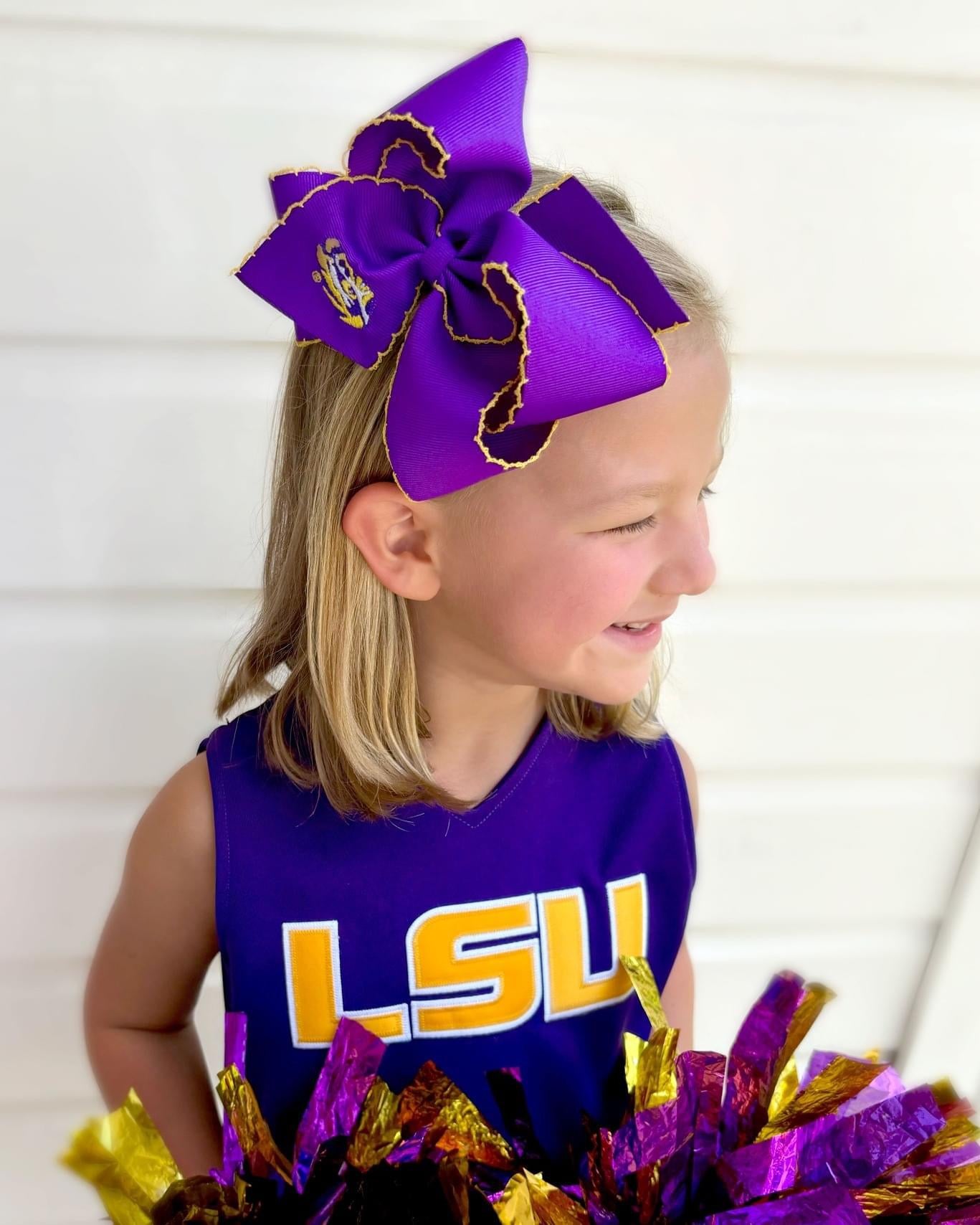 LSU Collegiate Logo Embroidered Grosgrain Hair Bow with Moonstitch Edge