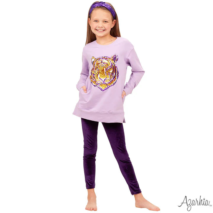 Lavender Tiger Sequin Tunic – Girls Long Sleeve Game Day Top