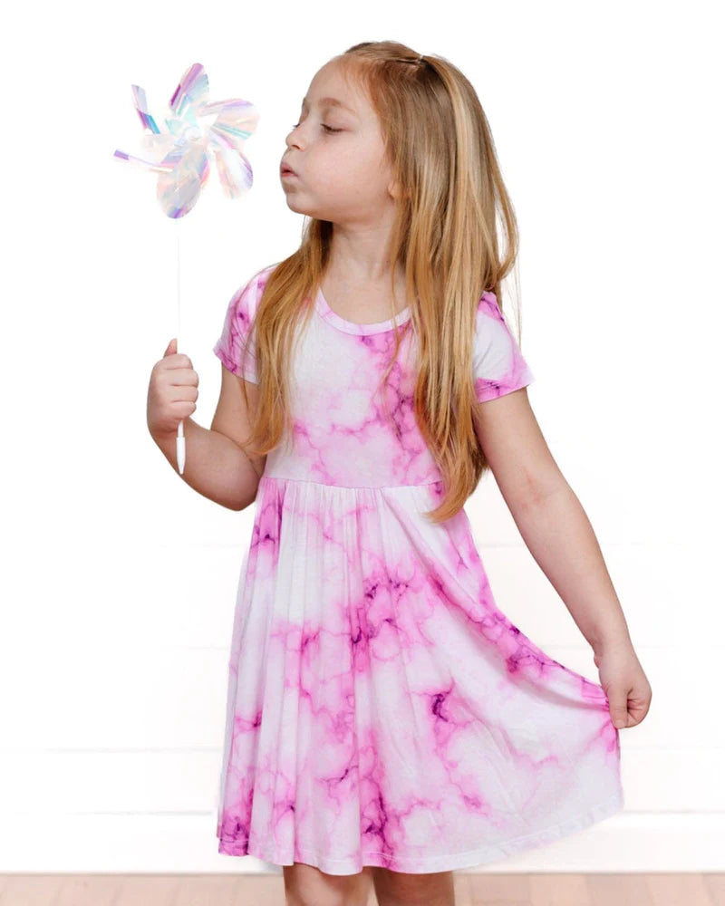 Madi Pink Marble Ruffle Twirl Dress