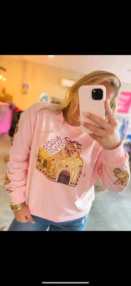 Gingerbread House Sequin Sweatshirt – Girls Holiday Pullover