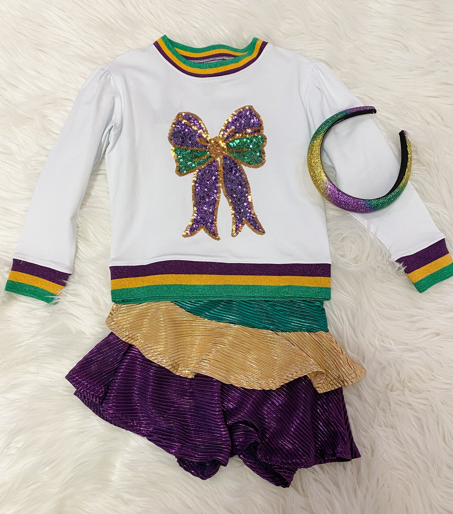 Tiered Ruffle Skort in Metallic Shimmer Mardi Gras