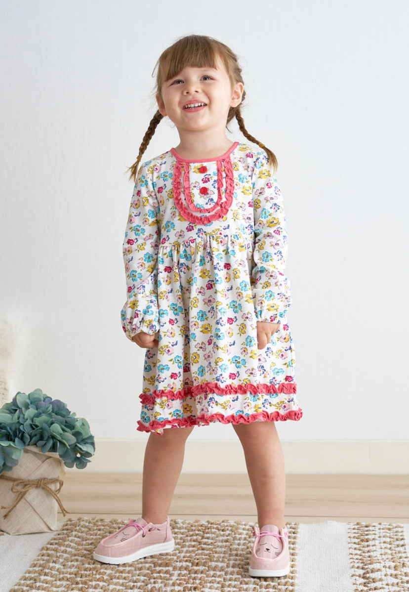 Platinum Floral Print Ruffle Dress – Girls Boutique Outfit