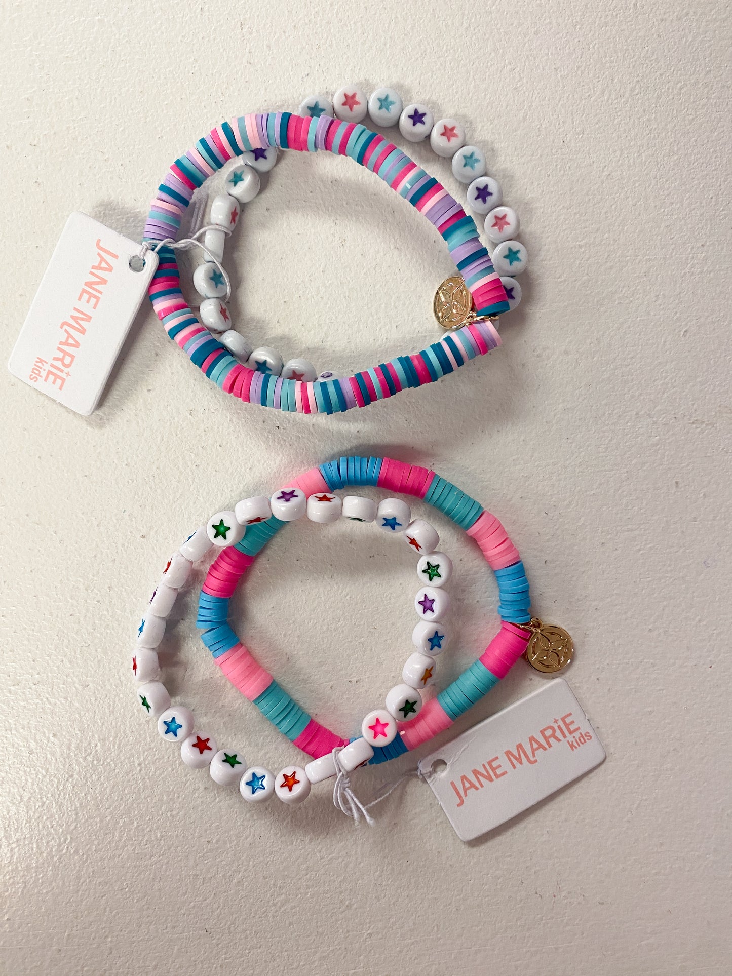 Kids Set of 2, Multi Rubber Disk with Star Beaded Bracelet