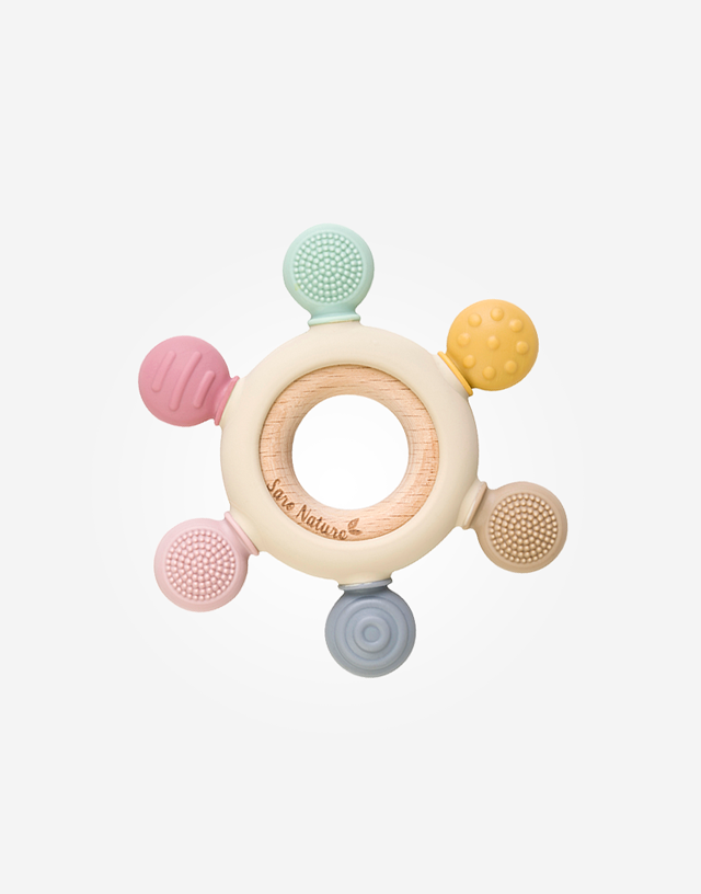 Wood and silicone sensory teether