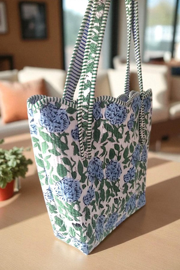 SC - ETA 9/3 - Wildflower Grove Blue Floral Scalloped Tote Bag