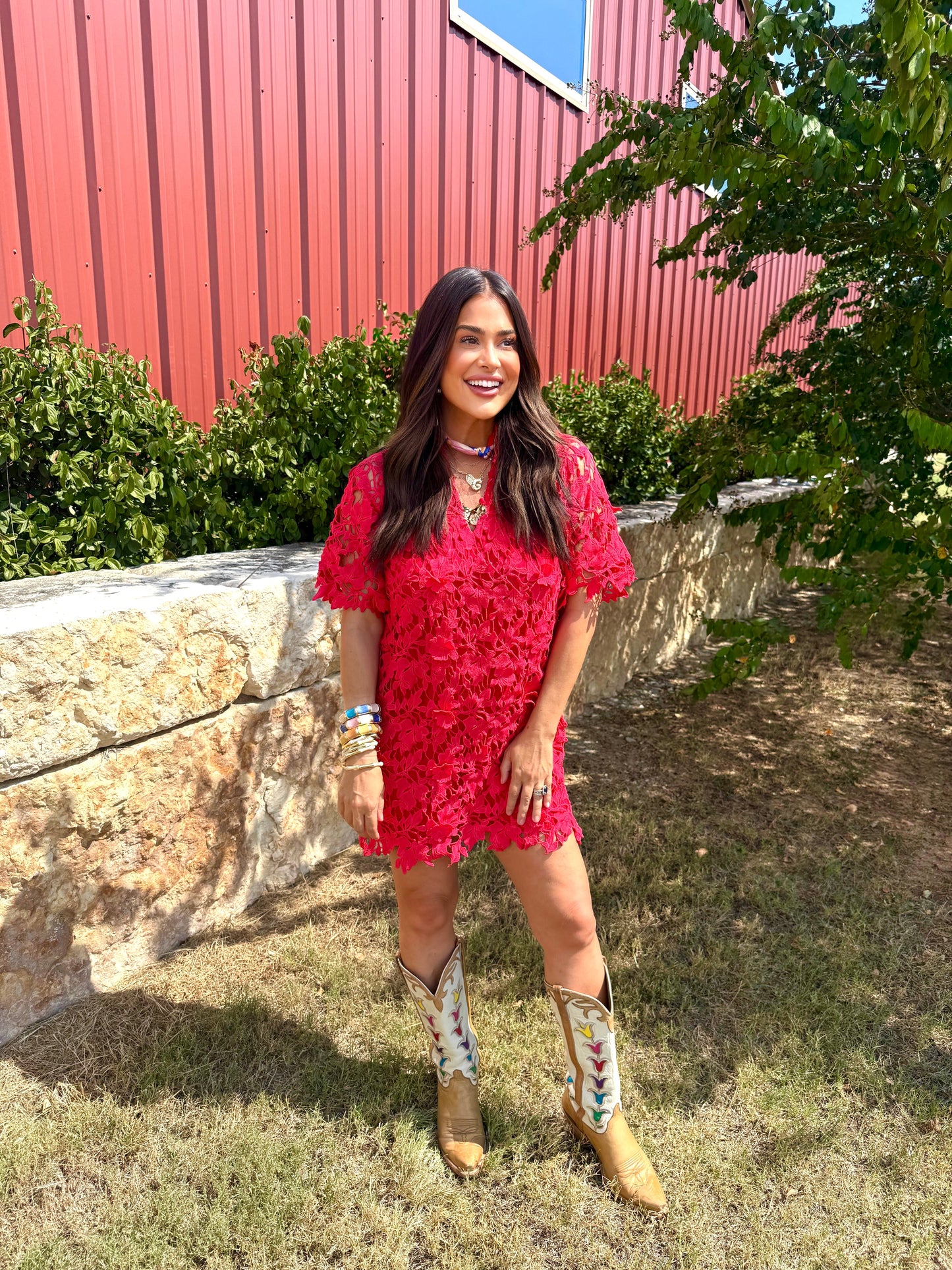 Lulu Short Sleeve Mini Caftan- Chili