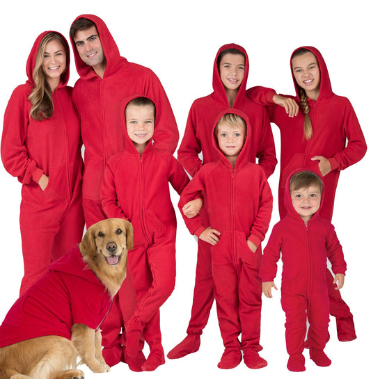 Family Matching Bright Red Hoodie Fleece Onesie