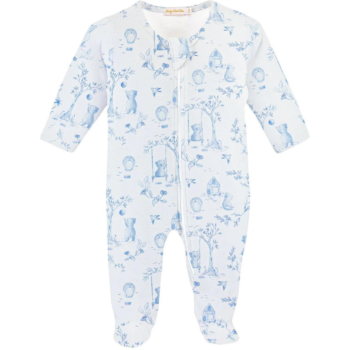 Toile De Jouy Blue Zipped Footie