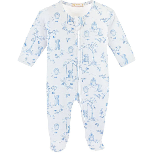 Toile De Jouy Blue Zipped Footie
