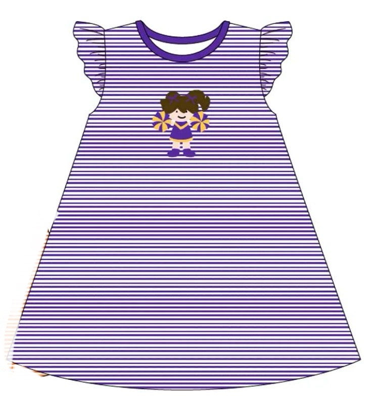 Football cheer applique stripe girl dress
