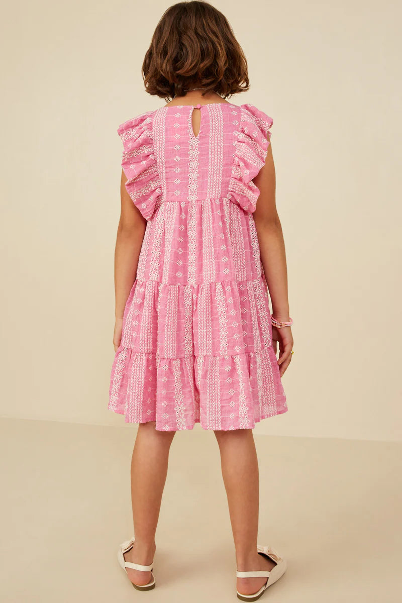 Girls Embroidered Ruffled Lace Sleeveless Dress