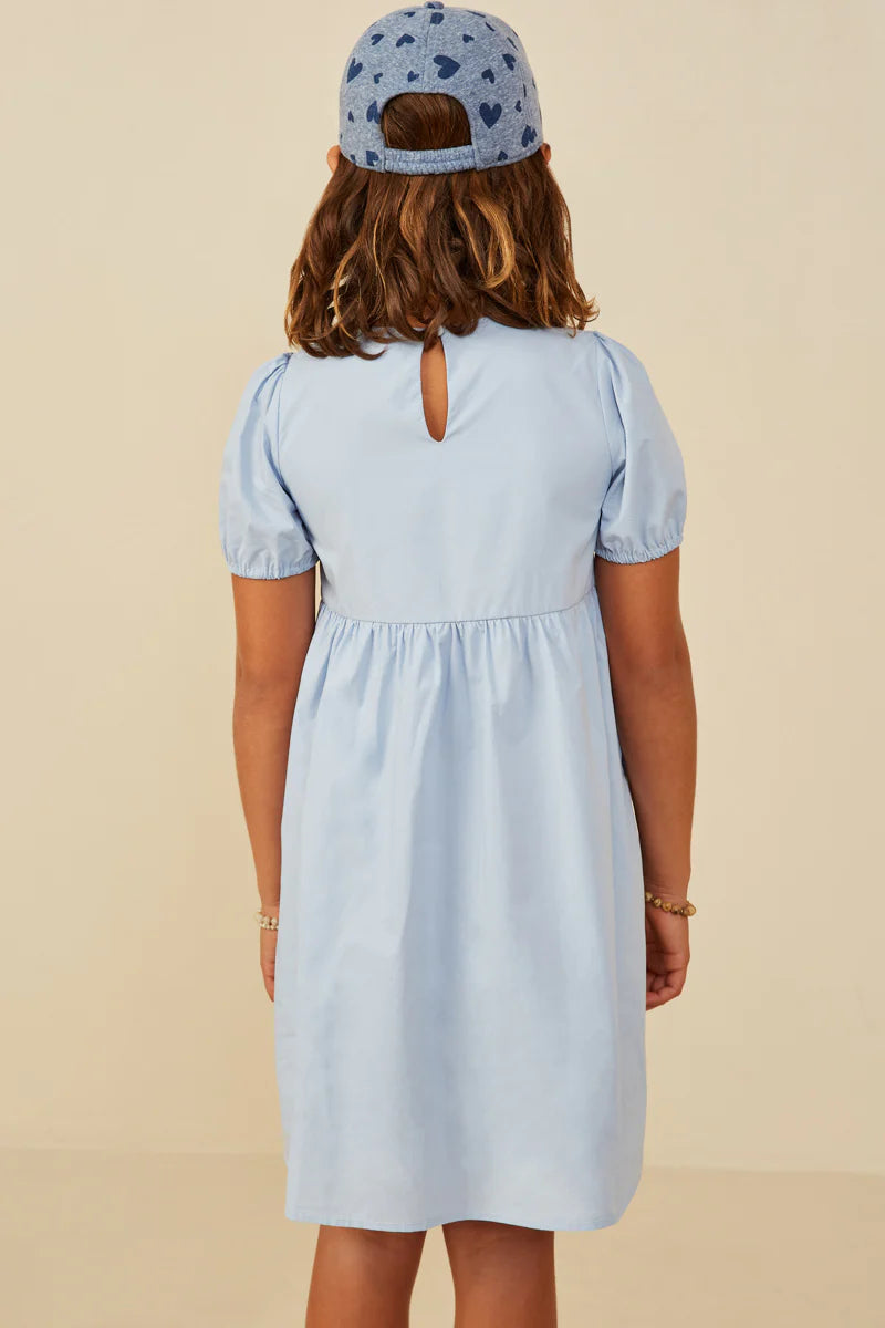 Girls Ribbon Detailed Puff Sleeve Dress