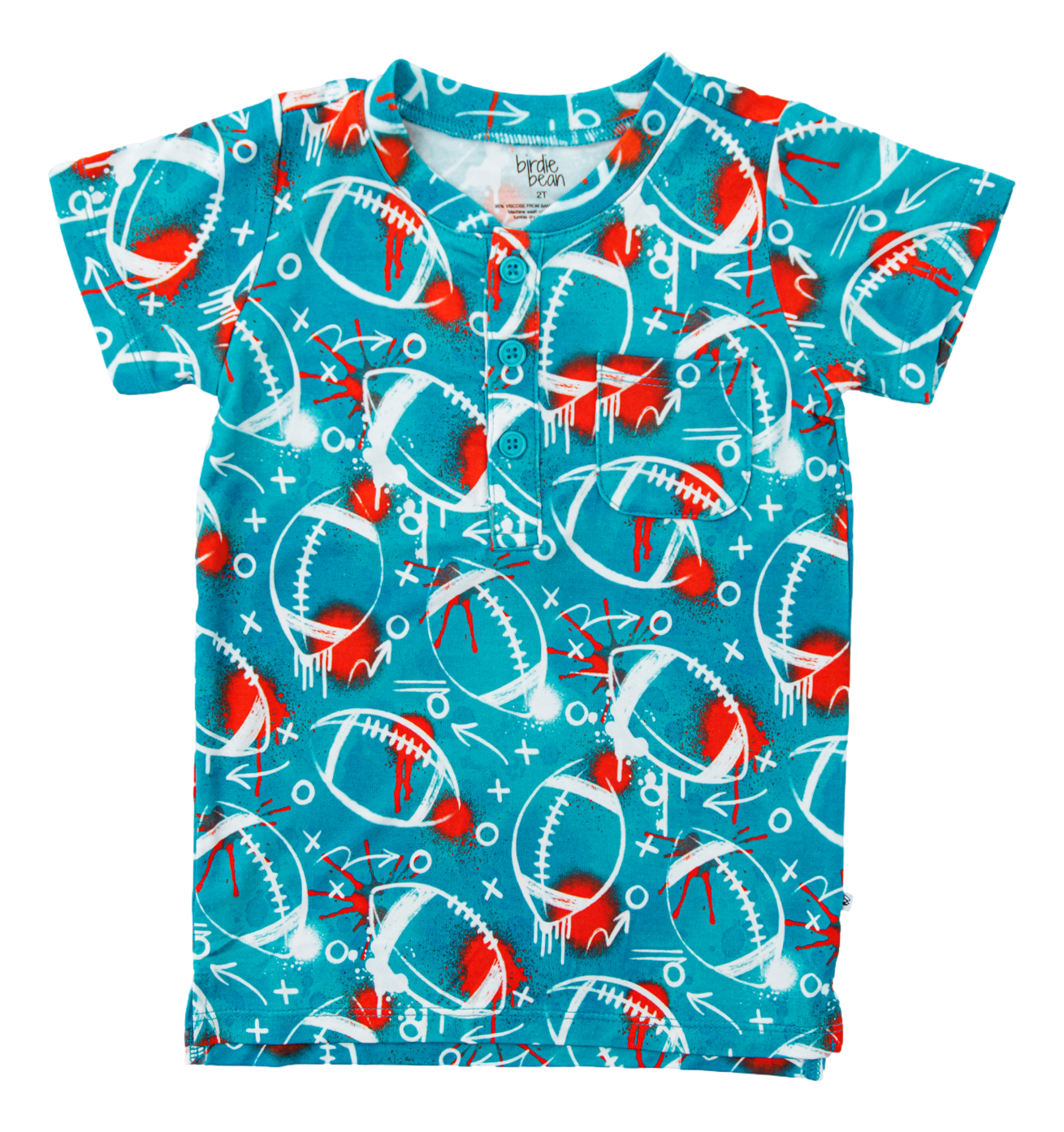 Graffiti Football Henley T-Shirt : AQUA AND ORANGE