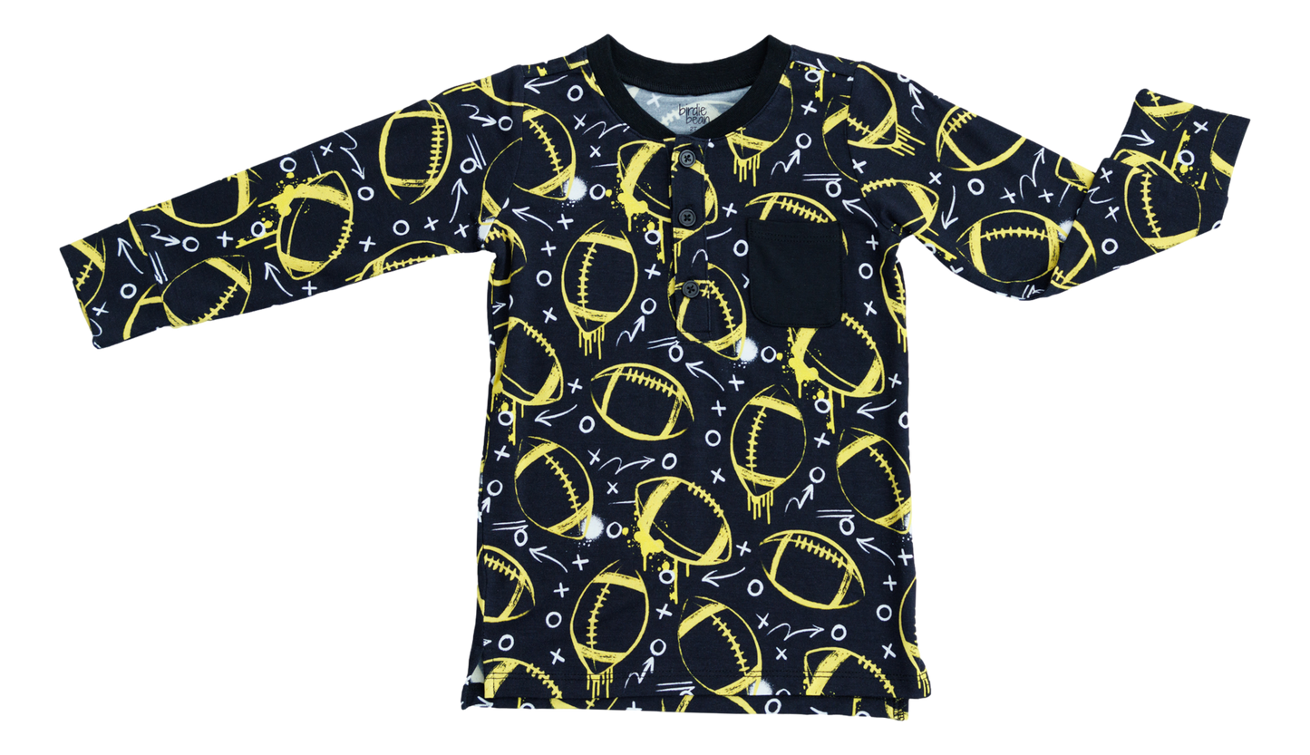 Graffiti Football Henley T-Shirt : BLACK AND YELLOW/GOLD
