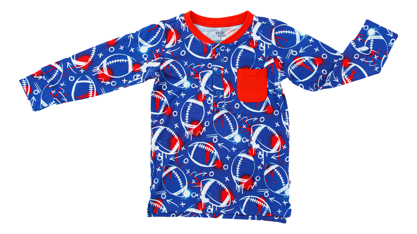 Graffiti Football Henley T-Shirt : BLUE AND RED