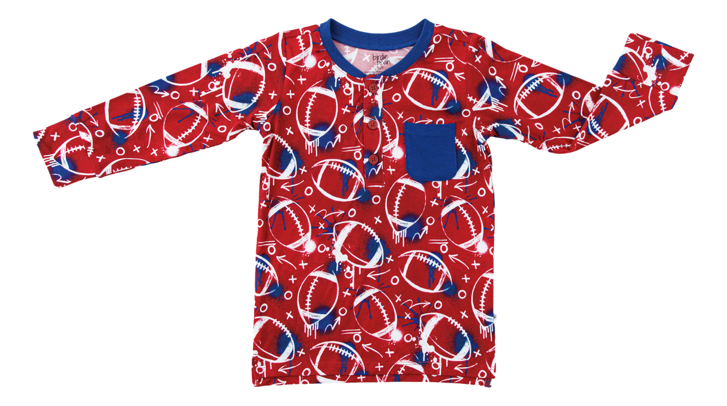 Graffiti Football Henley T-Shirt : RED AND NAVY