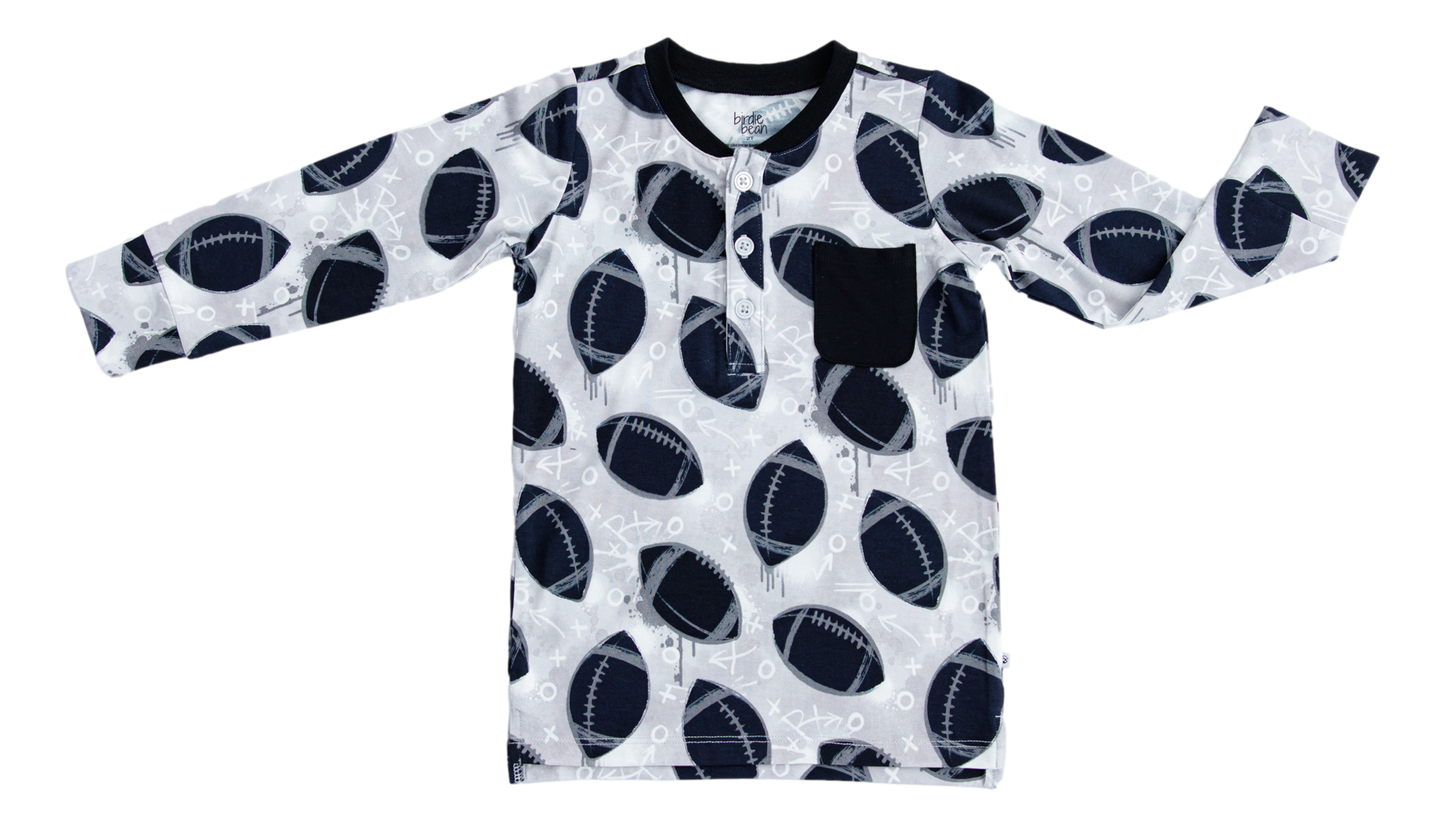 Graffiti Football Henley T-Shirt : SILVER AND BLACK