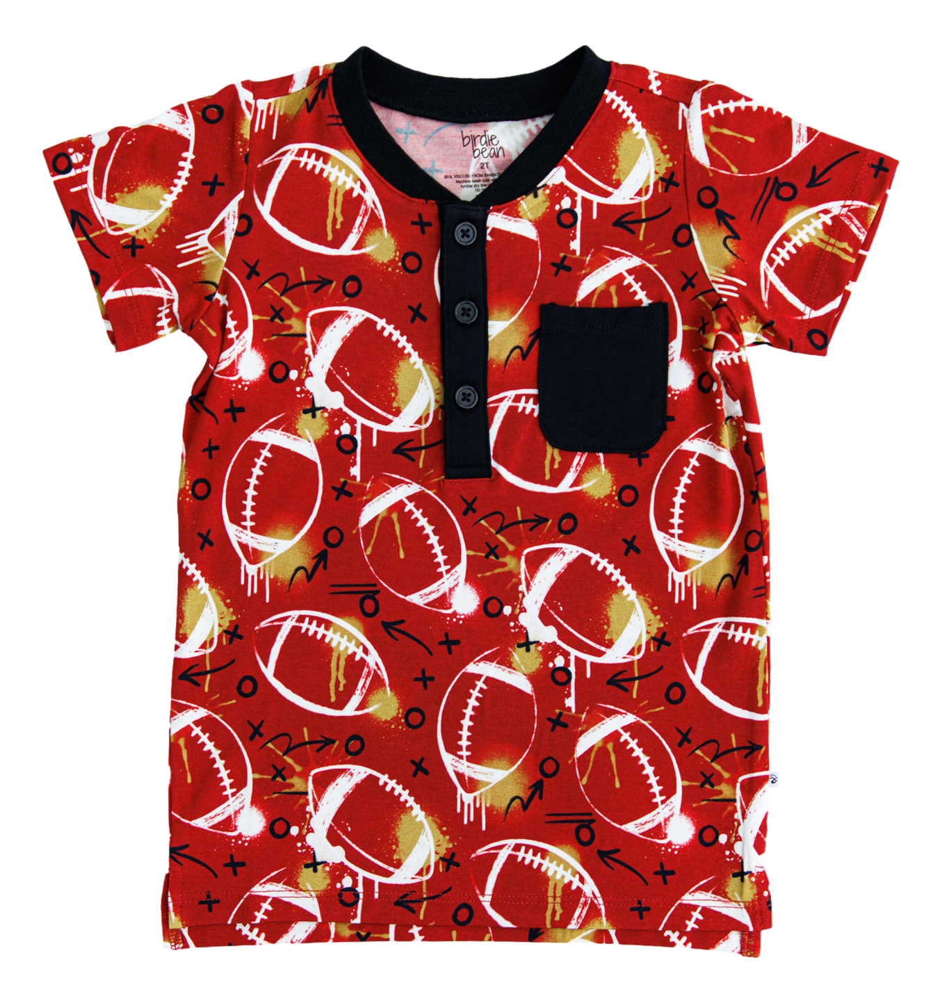 Graffiti Football Henley T-Shirt : RED AND GOLD