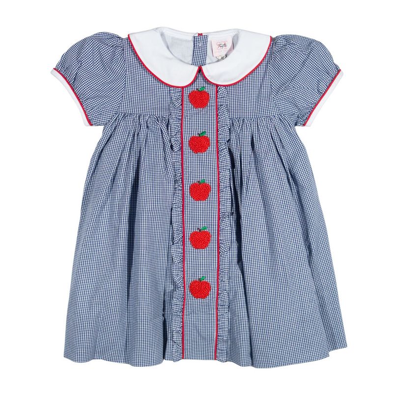 Girls Navy Apple Dress – Smocked Apple Back-to-School Dress with Peter Pan Collar | The Prissy Pelican Boutique Bossier City, LA