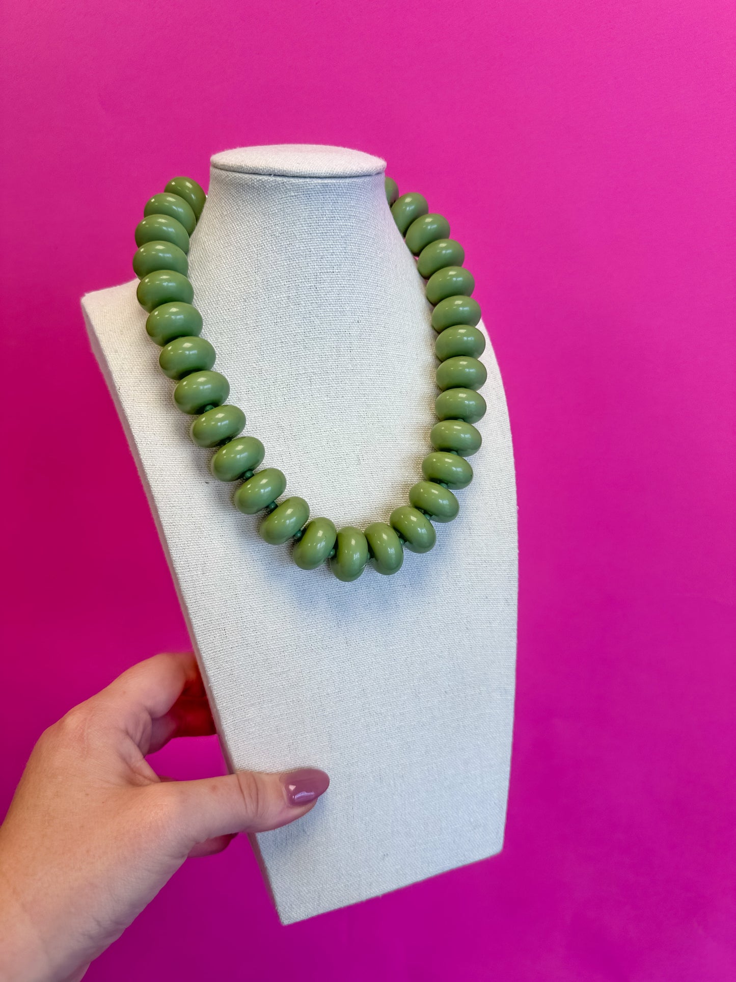 Circle Bead Necklace - Matte Olive Green