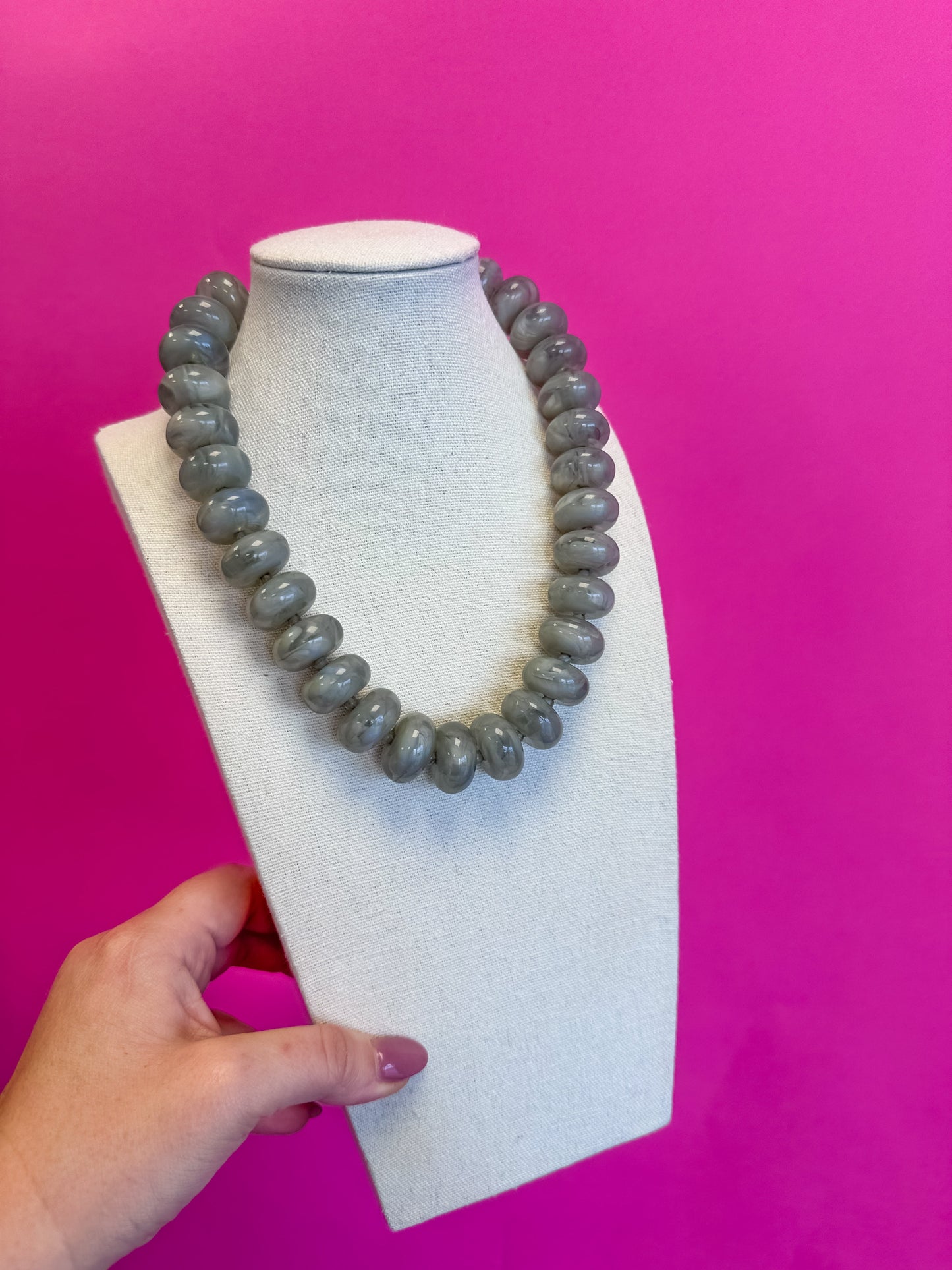 Circle Bead Necklace - Grey