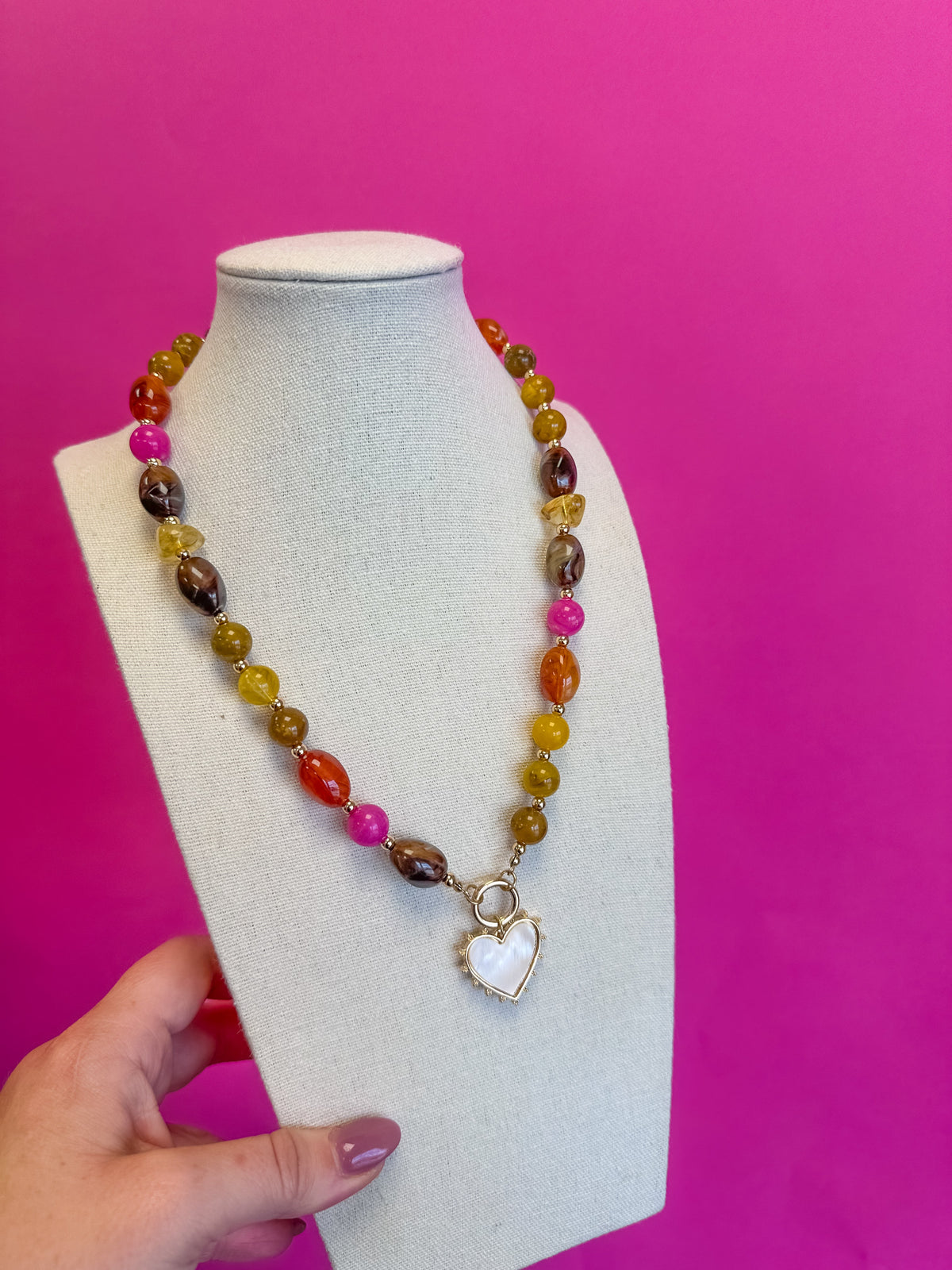Fall Heart Charm Bead Necklace