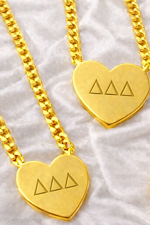 SC - Tri Delta Engraved Gold Heart Necklace