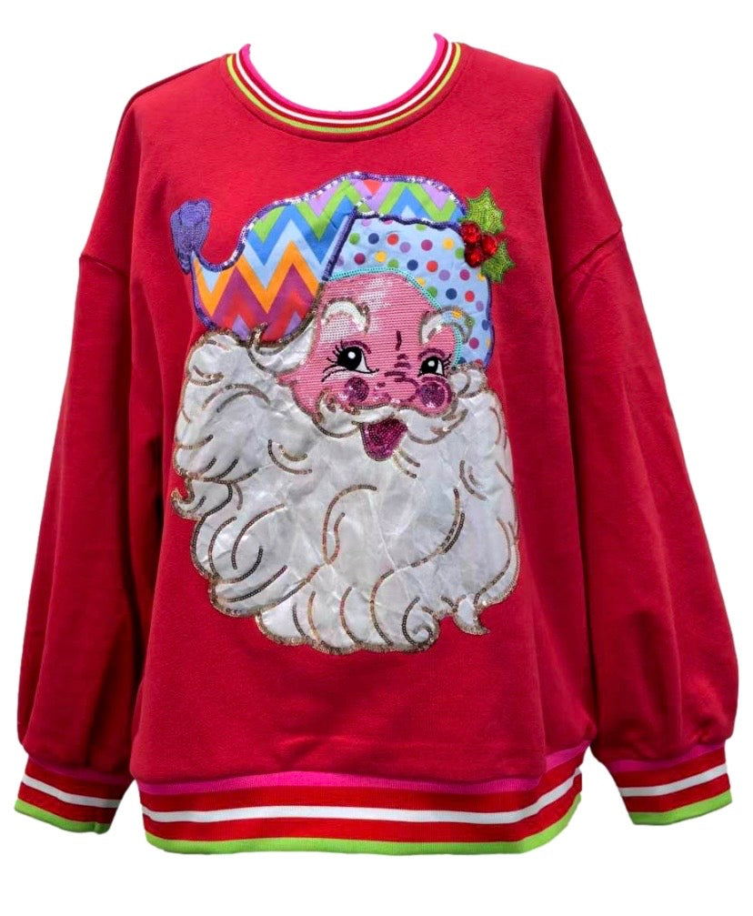 Queen of Sparkles Red Multi Hat Metallic Santa Christmas Sweatshirt