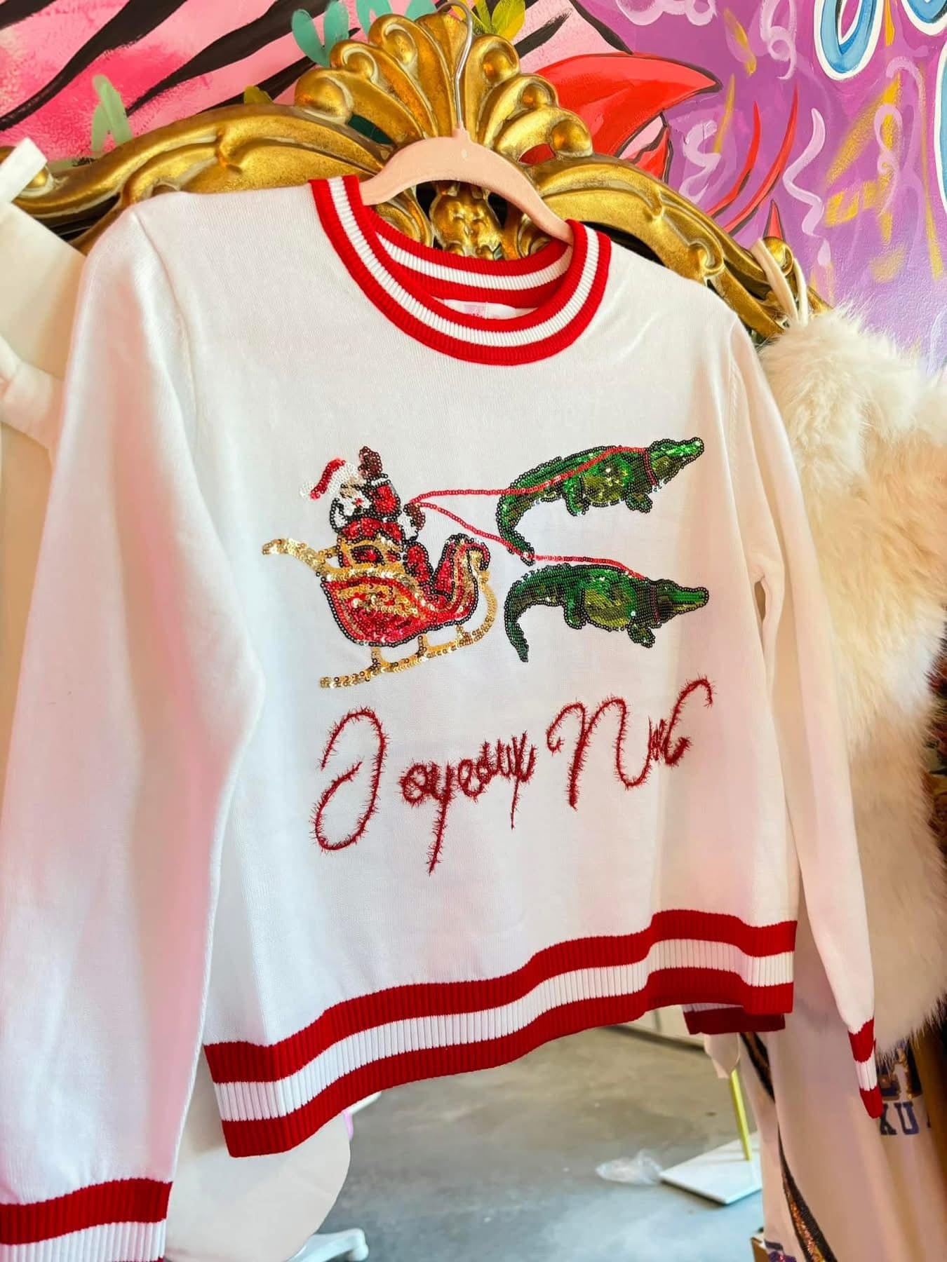 Joyeux Noel Louisiana Christmas Sweater – Kids Holiday Sequin Pullover