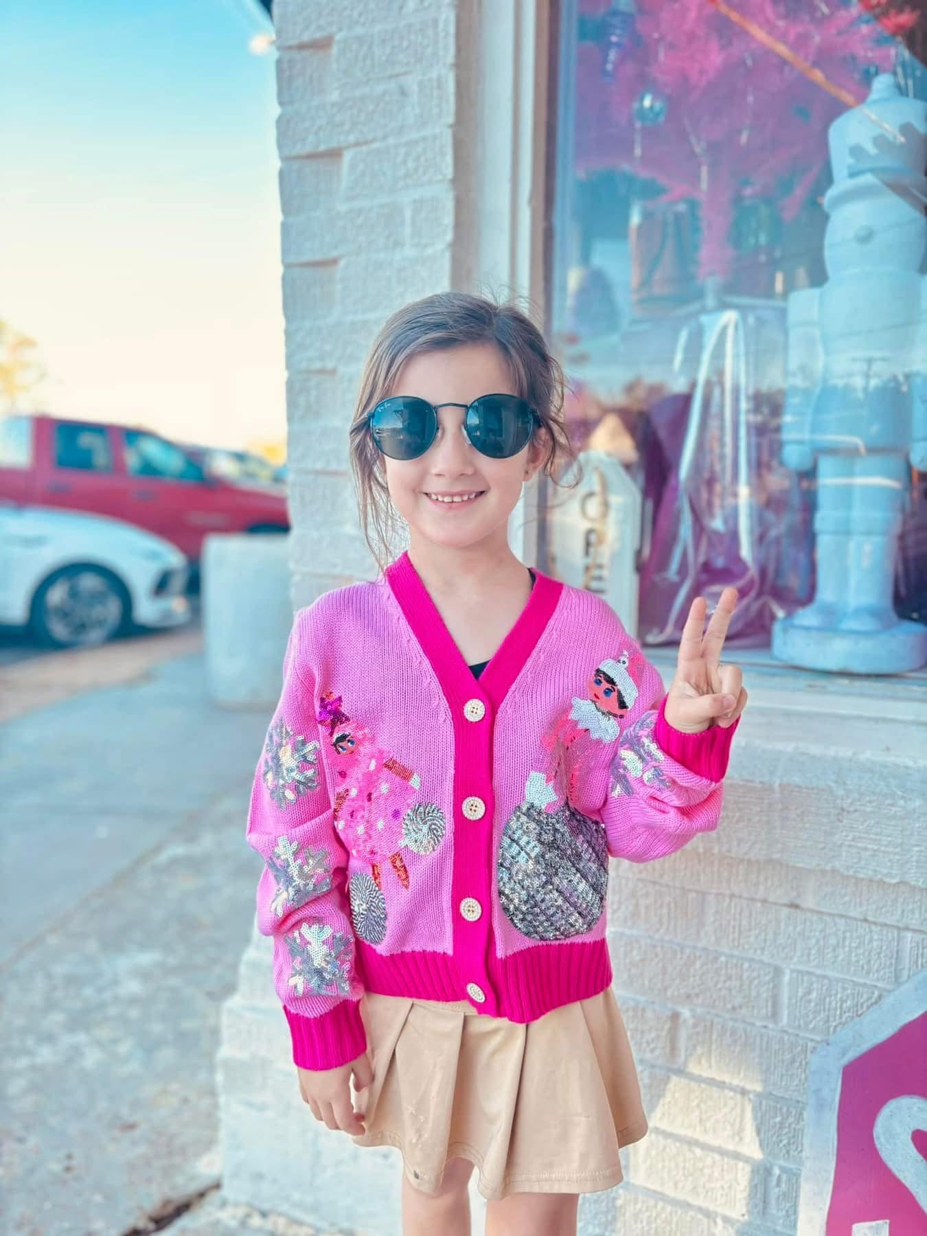 Disco Elf Sequin Cardigan – Girls Holiday Sweater