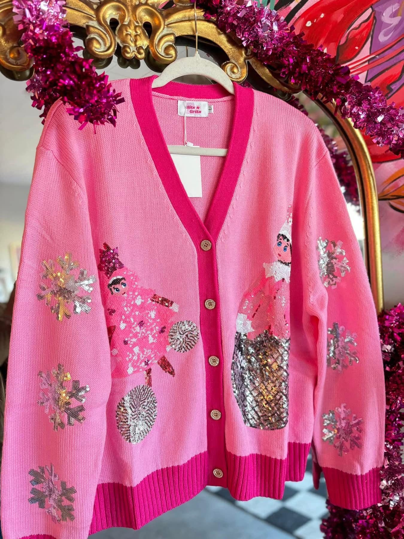 Disco Elf Sequin Cardigan – Girls Holiday Sweater