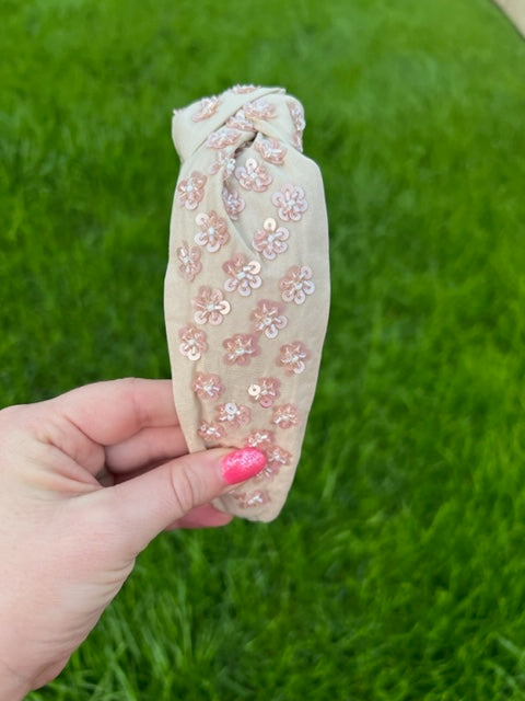 Multi Flower Sequin Headband - Pink