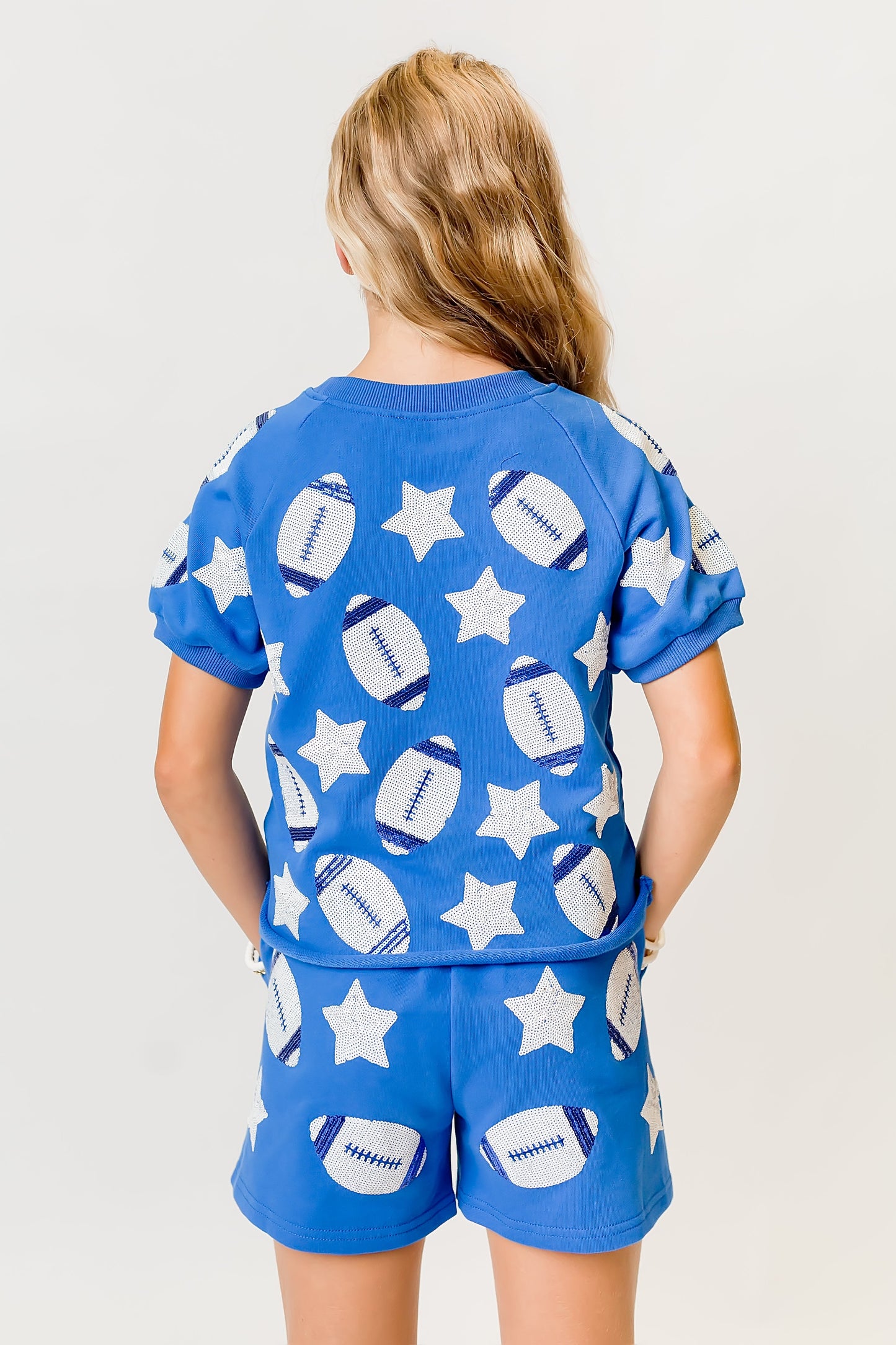 Women's Royal Blue Football Sequin Top